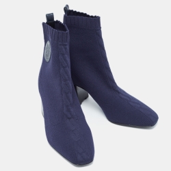 مملوكة مسبقًا Hermes Navy Blue Knit Fabric Volver Boots Size 37