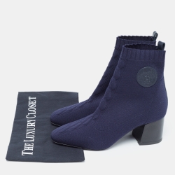 مملوكة مسبقًا Hermes Navy Blue Knit Fabric Volver Boots Size 37