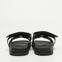 Pre Owned Hermes Black Leather Studded Chypre Flat Slides Size 37