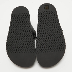 Pre Owned Hermes Black Leather Studded Chypre Flat Slides Size 37