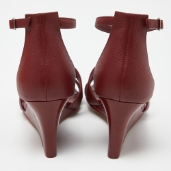Pre Owned Hermes Burgundy Leather Legend Wadge Sandals Size 38