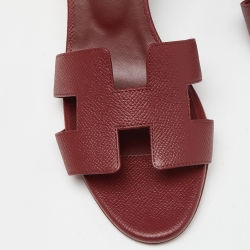 Pre Owned Hermes Burgundy Leather Legend Wadge Sandals Size 38