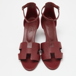 Pre Owned Hermes Burgundy Leather Legend Wadge Sandals Size 38