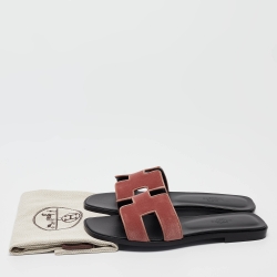 Hermès Pink Velvet Oran Flat Slides Size 38 