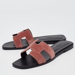 Hermès Pink Velvet Oran Flat Slides Size 38 