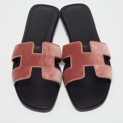 Hermès Pink Velvet Oran Flat Slides Size 38 