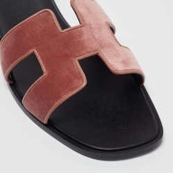 Hermès Pink Velvet Oran Flat Slides Size 38 