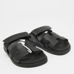 Hermes Black Leather Chypre Sandals 36