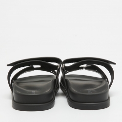 Hermes Black Leather Chypre Sandals 36