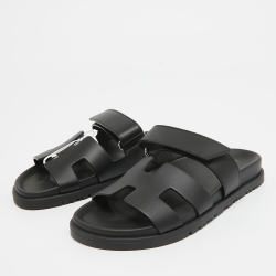 Hermes Black Leather Chypre Sandals 36