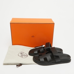 Hermes Black Leather Chypre Sandals 36