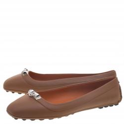 Pre Owned Hermes Brown Leather Liberty Ballet Flats Size 39