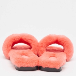 Pre Owned Hermes Pink Shearling Fur Flat Slides Size 37