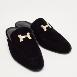 Hermes Black Velvet Trocadero Mules Size 39
