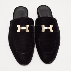 Hermes Black Velvet Trocadero Mules Size 39