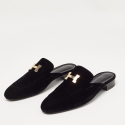 Hermes Black Velvet Trocadero Mules Size 39