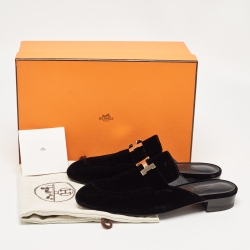Hermes Black Velvet Trocadero Mules Size 39