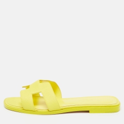 Hermes Yellow Leather Oran Flat Slides Size 37.5