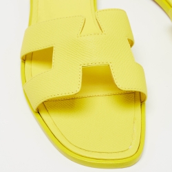 Hermes Yellow Leather Oran Flat Slides Size 37.5