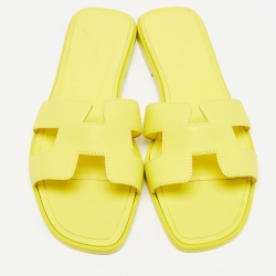 Hermes Yellow Leather Oran Flat Slides Size 37.5
