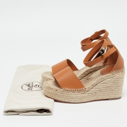 Pre Owned Hermes Beige/Brown Leather Espadrille Tipoli Sandals Size 37