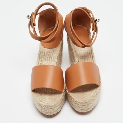 Pre Owned Hermes Beige/Brown Leather Espadrille Tipoli Sandals Size 37