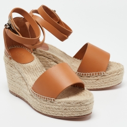 Pre Owned Hermes Beige/Brown Leather Espadrille Tipoli Sandals Size 37