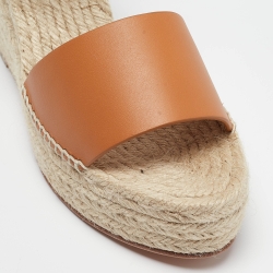Pre Owned Hermes Beige/Brown Leather Espadrille Tipoli Sandals Size 37