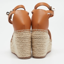 Pre Owned Hermes Beige/Brown Leather Espadrille Tipoli Sandals Size 37