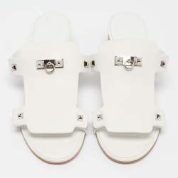 Pre Owned Hermès White Leather Invincible Slide Sandals Size 39