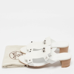 Pre Owned Hermès White Leather Invincible Slide Sandals Size 39