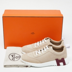 مملوكة مسبقًا Hermes Beige Suede Bouncing Sneakers Size 38.5