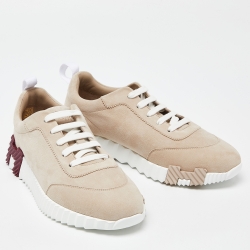مملوكة مسبقًا Hermes Beige Suede Bouncing Sneakers Size 38.5