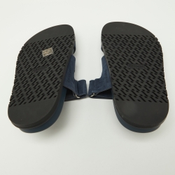 Pre Owned Hermes Blue Suede Chypre Velcro Strap Flat Sandals Size 37.5