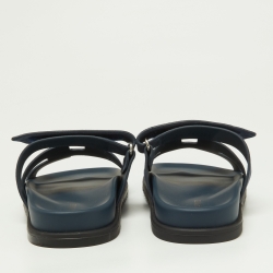 Pre Owned Hermes Blue Suede Chypre Velcro Strap Flat Sandals Size 37.5