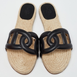 مملوكة مسبقًا Hermes Black Leather Famosa Espradrille Flats Size 38