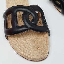 مملوكة مسبقًا Hermes Black Leather Famosa Espradrille Flats Size 38