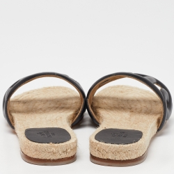 مملوكة مسبقًا Hermes Black Leather Famosa Espradrille Flats Size 38