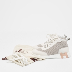 مملوكة مسبقًا Hermes White/Grey Suede and Mesh Bouncing Sneakers Size 38