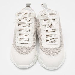 مملوكة مسبقًا Hermes White/Grey Suede and Mesh Bouncing Sneakers Size 38