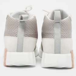 مملوكة مسبقًا Hermes White/Grey Suede and Mesh Bouncing Sneakers Size 38