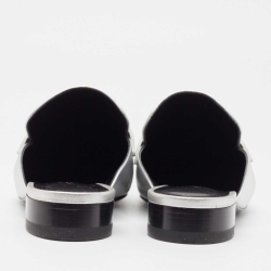 Pre Owned Hermes Silver Leather Trocadero Mules Size 38