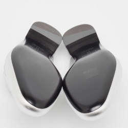 Pre Owned Hermes Silver Leather Trocadero Mules Size 38