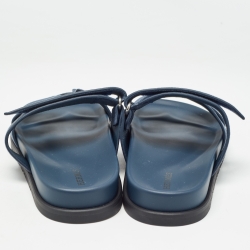 مملوكة مسبقًا Hermes Blue Suede Chypre Velcro Flat Slides Size 38.5   