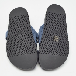 مملوكة مسبقًا Hermes Blue Suede Chypre Velcro Flat Slides Size 38.5   