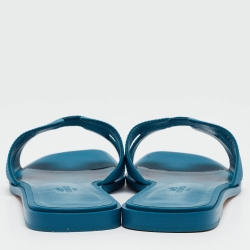 Pre Owned Hermes Blue Leather Oran Flat Slides Size 41 