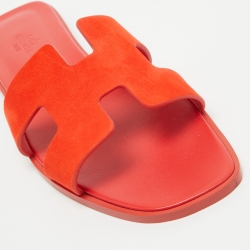 Hermes Red Suede Oran Flat Slides Size 41 