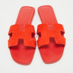 Hermes Red Suede Oran Flat Slides Size 41 