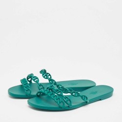 مملوكة مسبقًا صندل سلايد فلات هيرمس تشين دو أنكريه مطاط أخضر مقاس 40