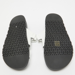Pre Owned Hermes White Leather Chypre Slides Size 39